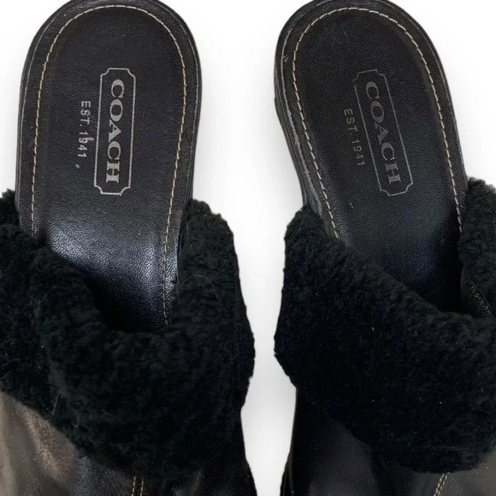 COACH - High Heel Mule Slip On Clog Faux Fur -4" heel - Black- Sz 9 - Picture 7 of 9